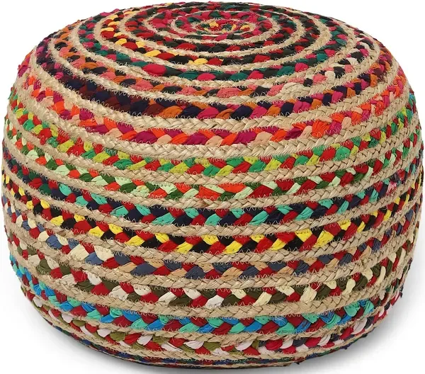 · REDEARTH · Round Pouf Ottoman - Braided Boho Poof Home Décor Pouffe Accent Sitting Circular Foot Rest for Living Room, Bedroom, Nursery, Kidsroom, L