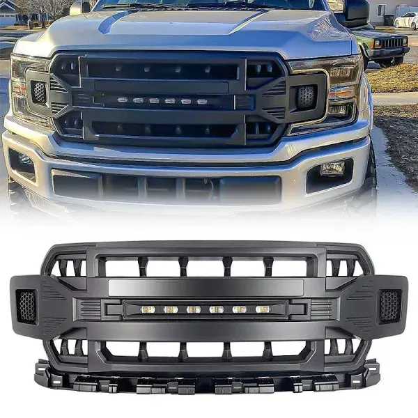 Front Bumper Grille w/Off-Road Lights For 2018-2020 Ford F150 Matte Black