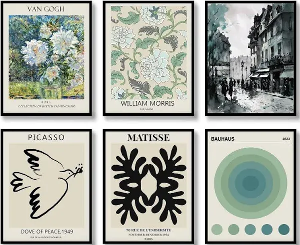 Retro Wall Art Prints Set of 6 Positive Vintage Posters Famous Abstract Illus...