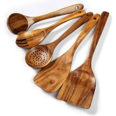 Wood Utensils Set for Cooking, Teak Wooden Utensils Set Wood Spatula for Nons...