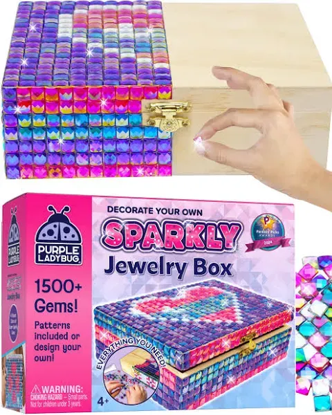 Purple Ladybug Decorate Your Own Sparkly Little Girls Jewelry Box - Arts and Crafts for Kids Ages 6-8 Girls, Crafts for Girls 8-12 - Great 6 7 8 Year