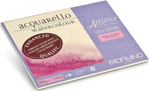 Fabriano Artistico Enhanced Watercolor Block - Extra White, Hot Press, 9" x 12"