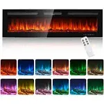 Oneinmil Electric Fireplace 60 inch Wide Recessed and Wall Mounted Electric Fireplace 750W1500W 12 Color Flame Remote Contr