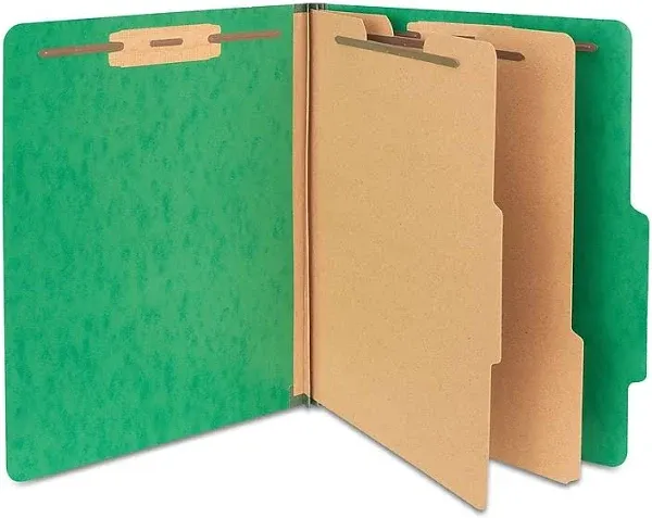 Staples Moisture Resistant Classification Folder, 2-Dividers, 2.5" Expansion, Letter size, Green, 10/Box (ST614621-CC)