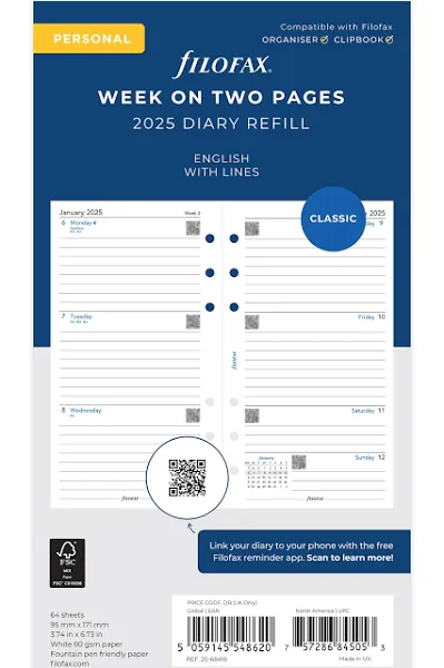 Personal Week on two pages ruled English 2025