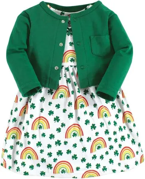 Hudson Baby Girls' St Patrick's Rainbow Cotton Dress and Cardigan Set