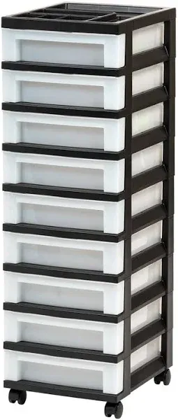 IRIS Black 9-Drawer Storage Cart with Organizer Top