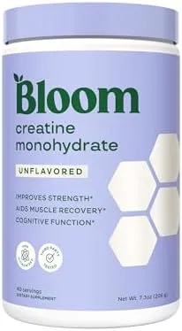 Bloom Nutrition Creatine Monohydrate Powder, 5g Micronized Creatine per Serving, Supports Muscle Recovery, Strength, Endurance, Pre or Post Workout, Gluten Free, Non GMO, Raspberry Lemon, 40 SVG, 9 oz
