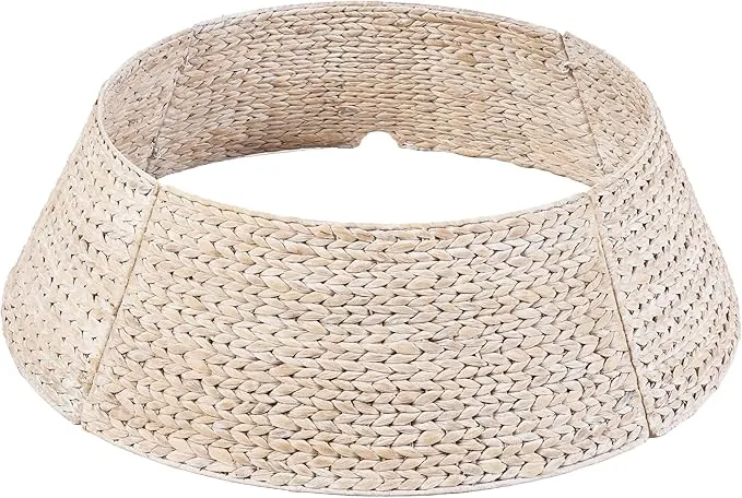 Best Choice Products 36in Christmas Tree Collar, Woven Hyacinth 3-Piece Holiday Rattan Tree Skirt Accessory for Home w/Cord Cut-Out - Washed White