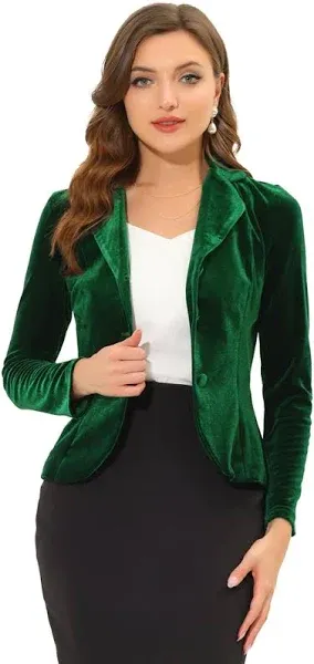 Allegra K Women's Notched Lapel Long Sleeve Button Velvet Blazer