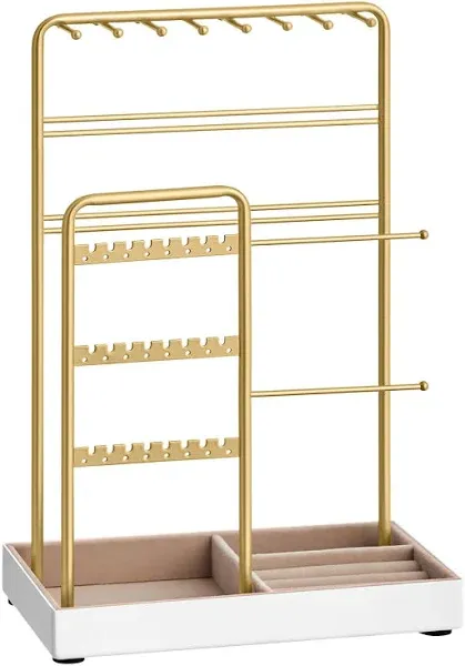 SONGMICS Jewelry Holder with Metal Frame and Velvet Tray