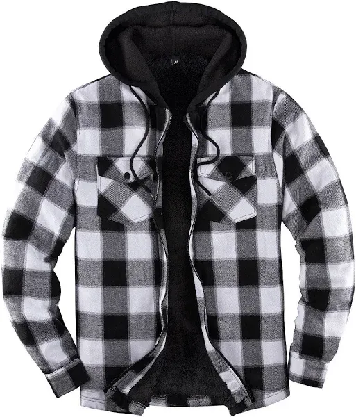 FlannelGo Men's Sherpa Lined Flannel Plaid Hooded Jacket