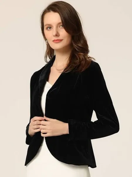 Allegra K Women's Notched Lapel Long Sleeve Button Velvet Blazer