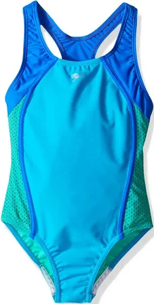 Speedo Girl's Swimsuit One Piece Mesh Splice Thick Strap