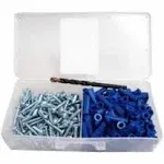 Ribbed Plastic Drywall Anchor Kit with Screws and Masonry Drill Bit,