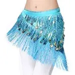 Lauthen.S Belly Dance Hip Scarf with Tassels Sequins, Triangle Coins Wrap Skirt Music Festival Clothing