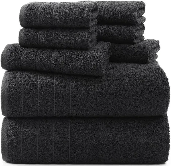 Casa Platino Black Towels Bathroom Sets, 8 Piece Towels Set, 2 Large Bath Towels(30"x 60"), 2 Hand Towels & 4 Washcloths, 100% Ring Spun Cotton Bathroom Towels, Soft Black Towel Set, Absorbent Towels