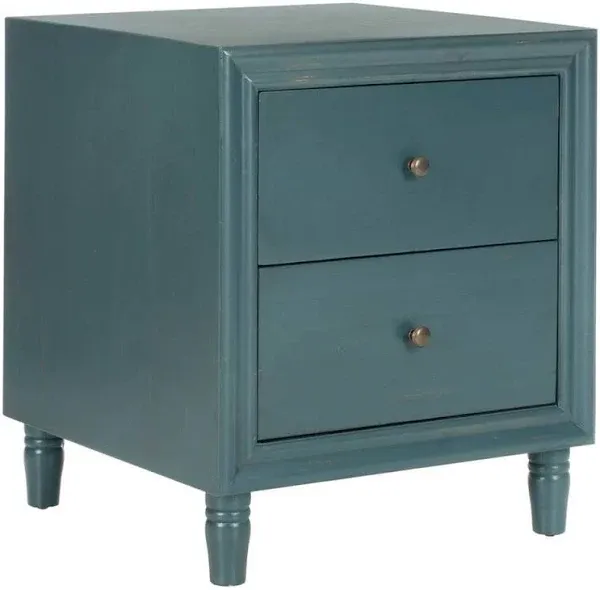 SAFAVIEH Blaise Dark Teal 2-Drawer Storage Night Stand Table Multi 22&#034; x 22&#034; x 2