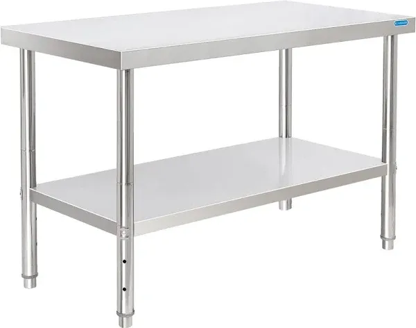 Rockpoint Stainless Steel Table for Prep & Work 48x24 Inches, NSF Metal Commercial Kitchen Table with Adjustable Under Shelf and Table Foot for