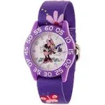 Disney Minnie Mouse Kids' Bezel Stainless Steel Time Teacher Analog Nylon Strap Watch