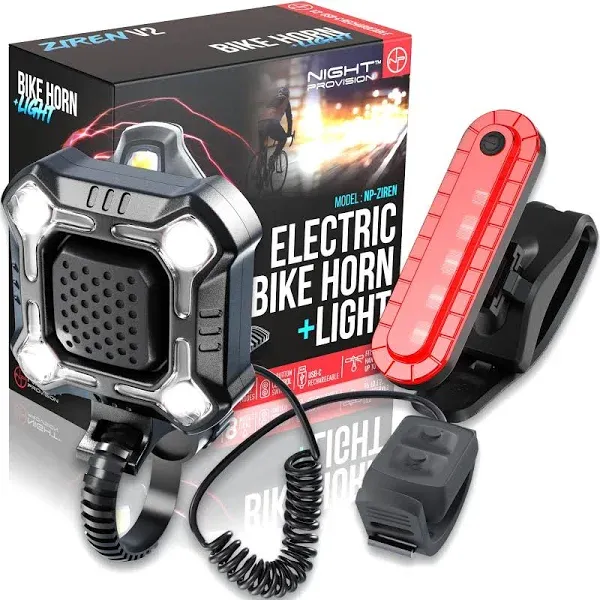 ZIREN 140dB High-Traffic Bike Horn & LED Light Super Loud Electric Horn 120-140dB for Max Safety Alert w/Handlebar Switch USB Rechargeable