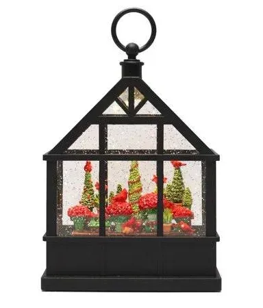 Raz Imports 9.5" Christmas Flowers and Cardinals Lighted Water Greenhouse Lantern