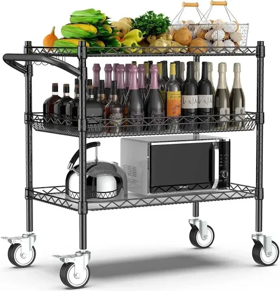  Metal Utility Rolling Cart, 990lbs Capacity 3 Tier Heavy Duty Explosive Silver