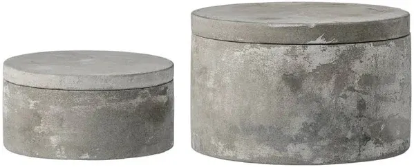 Bloomingville Set of 2 Grey Round Decorative Cement Lids Boxes