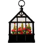 Raz Imports 9.5" Christmas Flowers and Cardinals Lighted Water Greenhouse Lantern