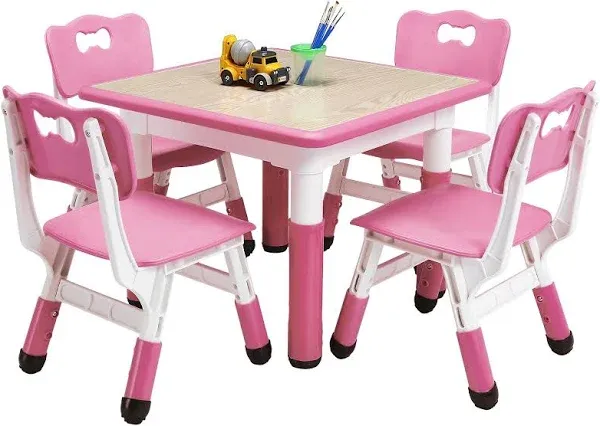 Kids Table and 4 Chairs, Height Adjustable Toddler Table and Chair Set