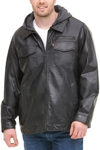 Levi's Men's Faux Leather Hooded Trucker Jacket