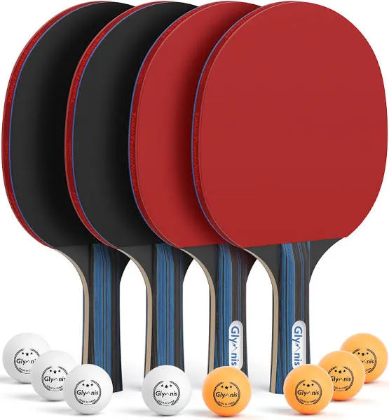 Glymnis Ping Pong Paddles Set of 4 Table Tennis Rackets with 8 Balls Storage ...