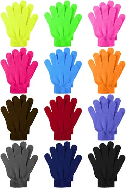 12 Pairs Kids Warm Magic Gloves Teens Winter Stretchy Knit Gloves Boys Girls ...