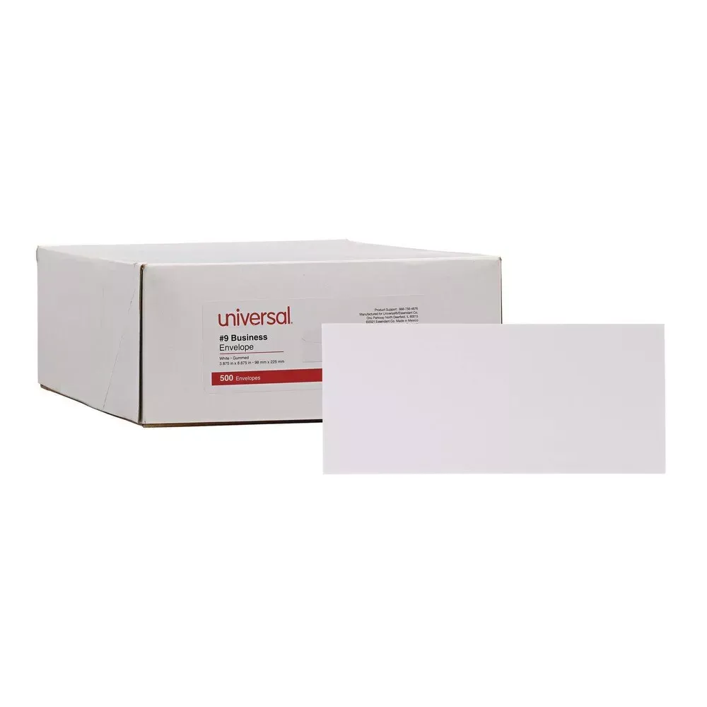 Universal 35209 #9 Square Flap Gummed Business Envelope - White (500/BX) New