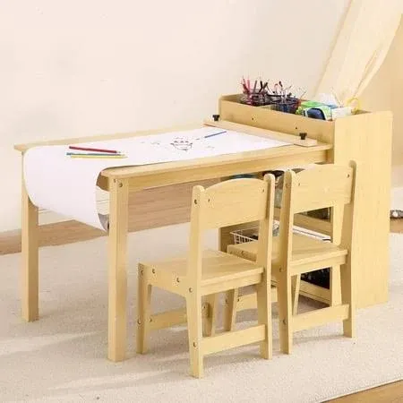 Art Table With 2 Chairs, Kids Craft Play Activity Desk With Large Storage Shelf