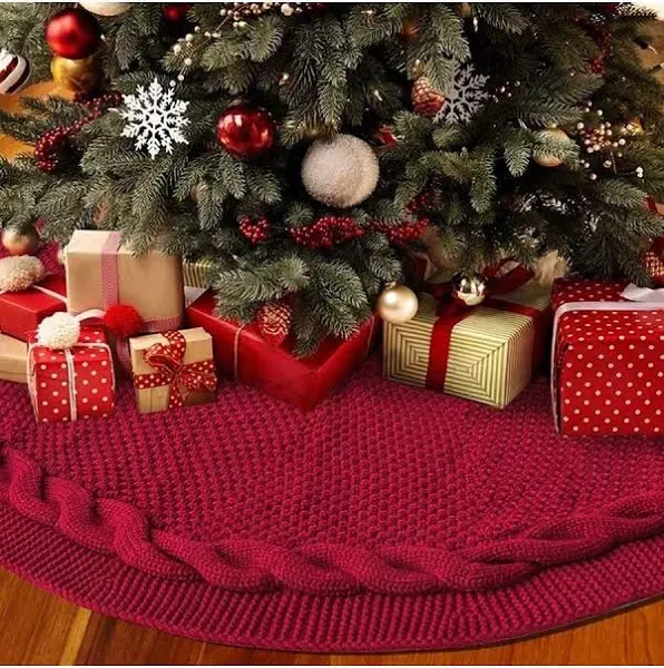 Sattiyrch Christmas Tree Skirt 48 Inches Luxury Cable Knit Knitted Thick Rustic Xmas Holiday Decoration