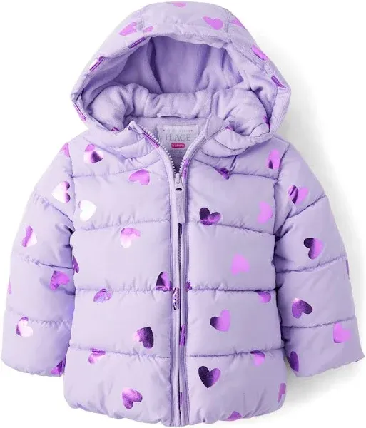 The Children's Place Baby and Toddler Girls' Foil Heart Quilted Puffer Jacket