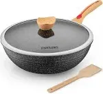 ITSMILLERS Nonstick Chinese Wok with Lid, Spatula, Scratch Resistant, 12.5 inch