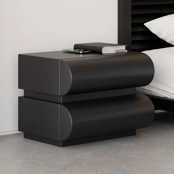 Homary Modern Leather Smart Nightstand with Wireless Charger 2 Drawers Bedside Table with USB & Type-C Ports