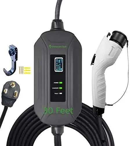 PRIMECOM Level 2 EV Charger 220/240V, 16A, 30ft &amp; 50ft, Portable EVSE Electri...