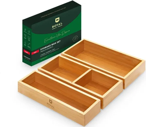 Luxury Bamboo Caddy &amp; Bin Set - 3 Boxes for Kitchen, Bathroom, Office - Natural