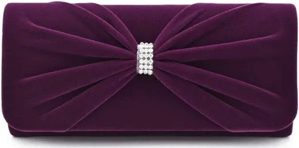 TrendsBlue Elegant Rhinestone Bow Front Velvet Clutch Evening Bag Handbag Women's