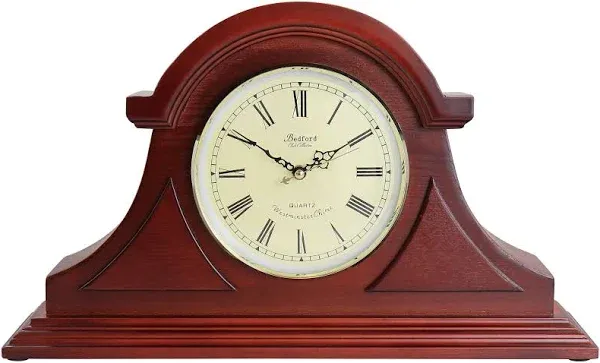 Bedford Clock Collection Redwood Tambour Mantel Clock with Chimes