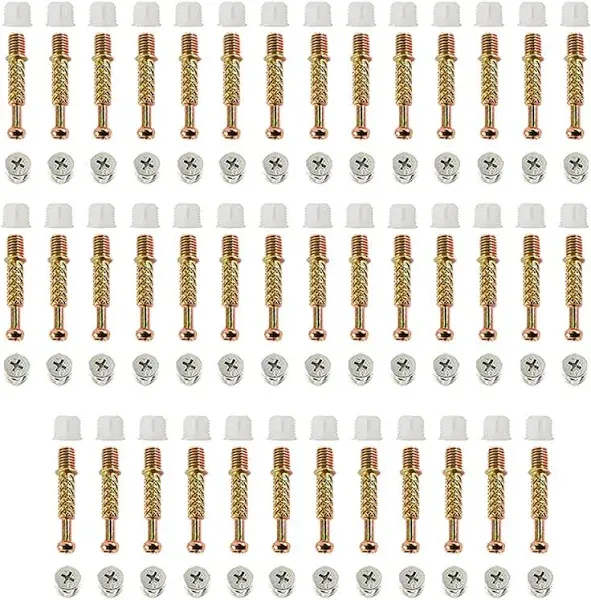 Stormcube 40 Sets Furniture Board Cam Fitting with Dowel and Pre-Inserted Nut, 3 in 1 Cam Lock Nuts for Cabinet Drawer Dresser and Wardrobe Furniture