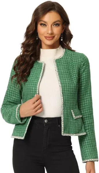 Allegra K Women's Plaid Tweed Open Front Office Short Blazer