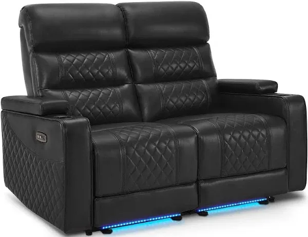 MCombo Power Reclining Loveseat Sofa with Adjustable Headrests, Home Theater Seating with Armrest Storage, Faux Leather HTS470 - Black