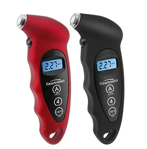 Digital Tire Pressure Gauge 150 PSI 4 Settings with Backlight LCD Tire Gauge for Cars, Motorcycles and Bikes with Non-Slip Grip, 2 Pack