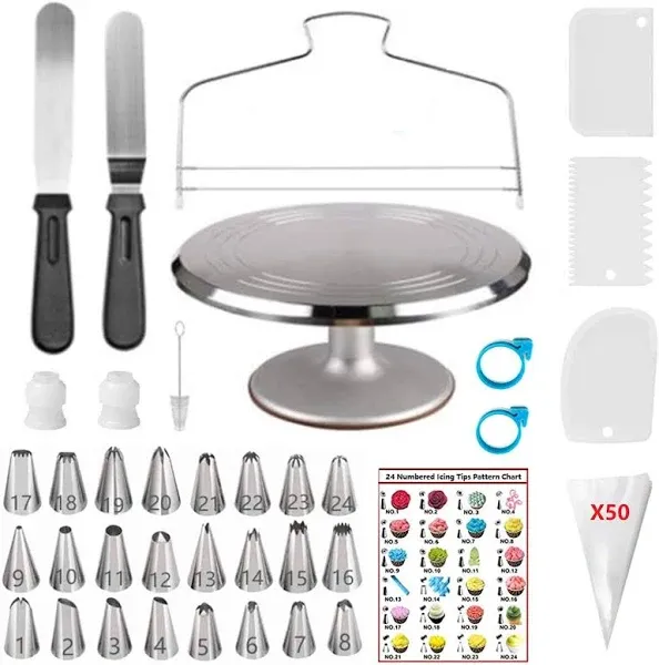 87 Pcs Cake Decorating Kit with Aluminium Alloy Rotating Cake Turntabl