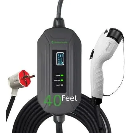 Primecom Level 2 Electric Vehicle (EV) Charger (220V / 240Volt, 16Amp) Portable EVSE Smart Electric Car Charger, 30', 40', and 50 Feet Lengths (NEMA