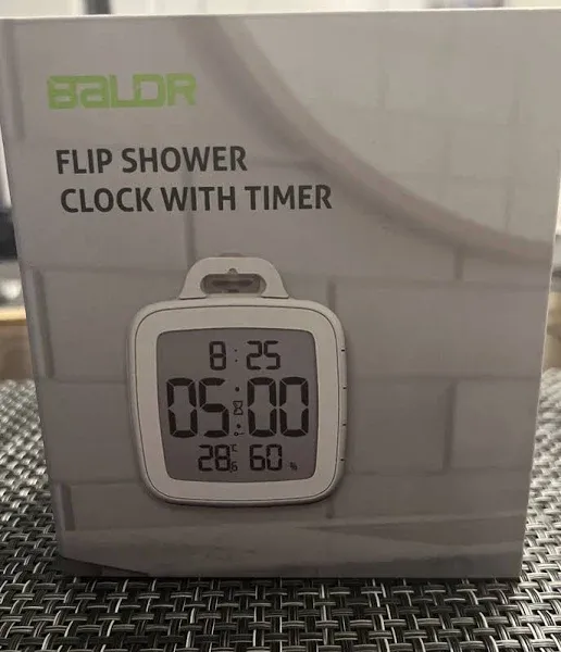 BALDR Digital Shower Clock with Timer - Waterproof Shower Timer for Kids and Adults - Perfect Bathroom Clock That Displays Time and Temperature - Battery Operated Digital Clock and Waterproof Timer